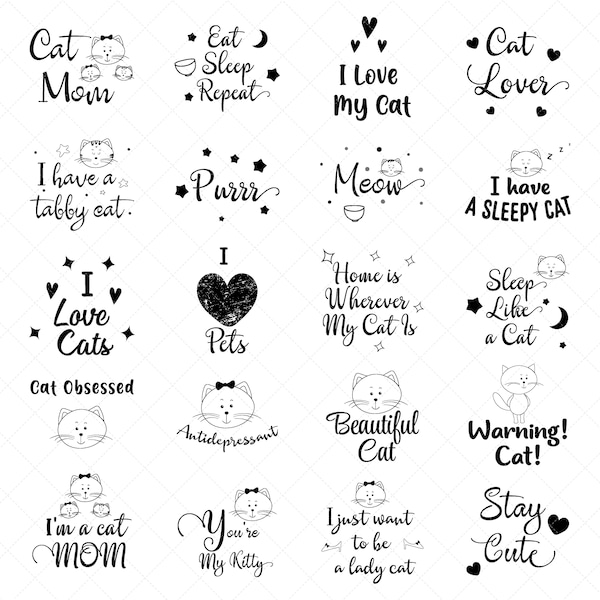 Cute Cat Bundle SVG, kitty svg, Cat Lover svg, Phrases and QUOTES Clip Art, Cute Pets png, Funny Animals SVG, Pet quote Svg, commercial use