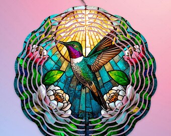 Molinillo de viento de colibrí PNG - Descarga digital, Arte de jardín imprimible, Diseño de aves para regalos y manualidades, Envoltura floral de sublimación de 10 pulgadas