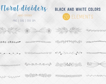 Floral dividers SVG, Line Art Bundle, leaves & flowers borders svg, dividers svg, frame svg in the Black and White colors