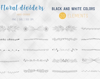Floral Dividers SVG, Line Art Borders, Leaves & Flowers (Digital Download)