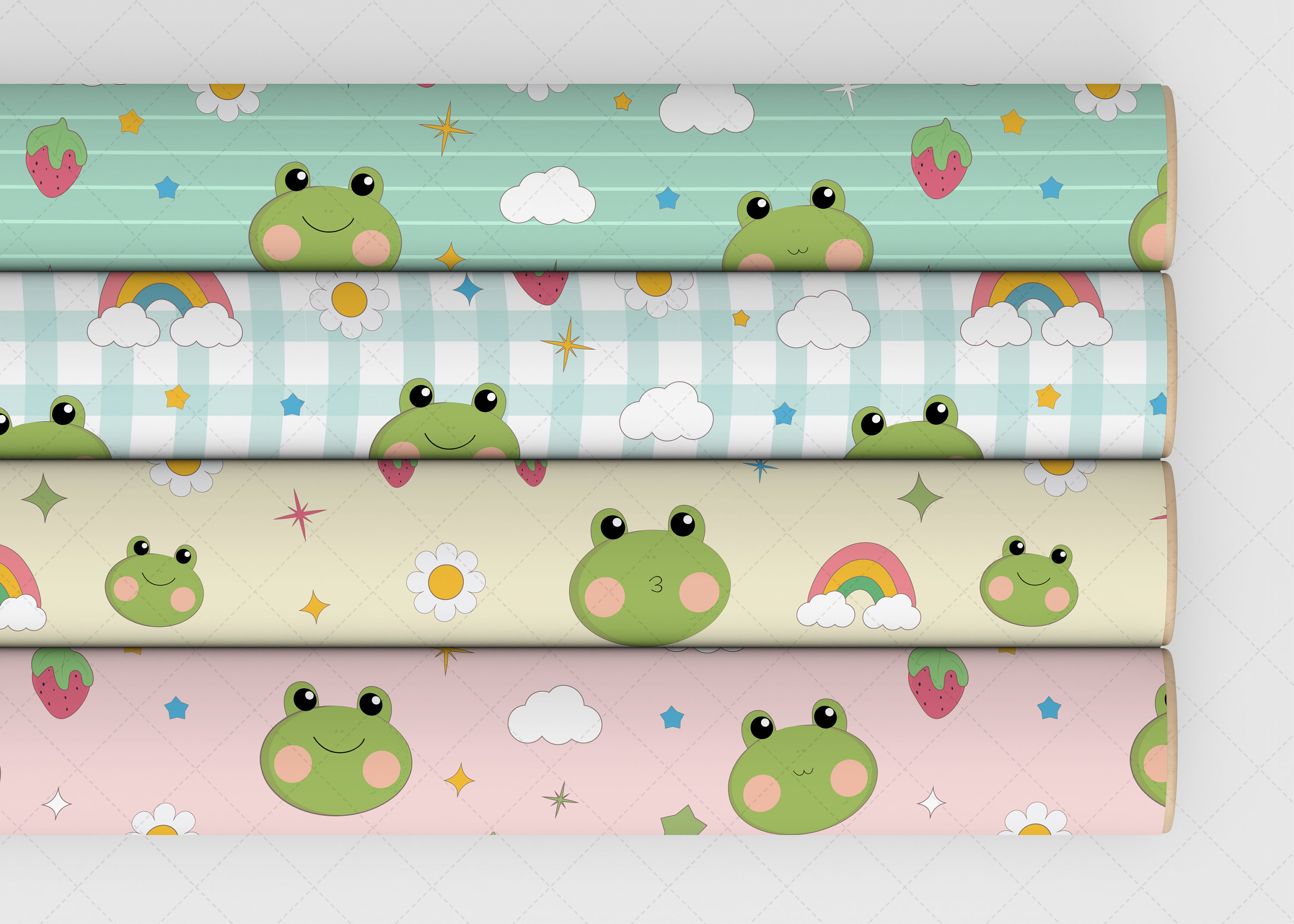 Cute Frog Digital Paper Bundle, Kawaii Frog Children Fabric, Cute ...