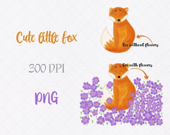 Cute Fox, Kids Sublimation, Sublimation Png, Fall Baby Shower Clipart, A Funny Orange Fox with & without Flowers, Baby Funny PNG, Kids shirt