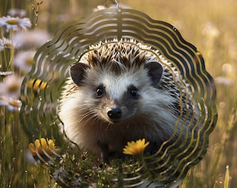 Floral Hedgehog Wind Spinner Wrap, Yellow Daisy Sublimation Design (PNG)