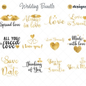 Gold Wedding Overlay, Save the Date PNG, Gold Foil Overlays, Wedding Clipart,  Wedding cards, love Word Art, Overlays for Photographers