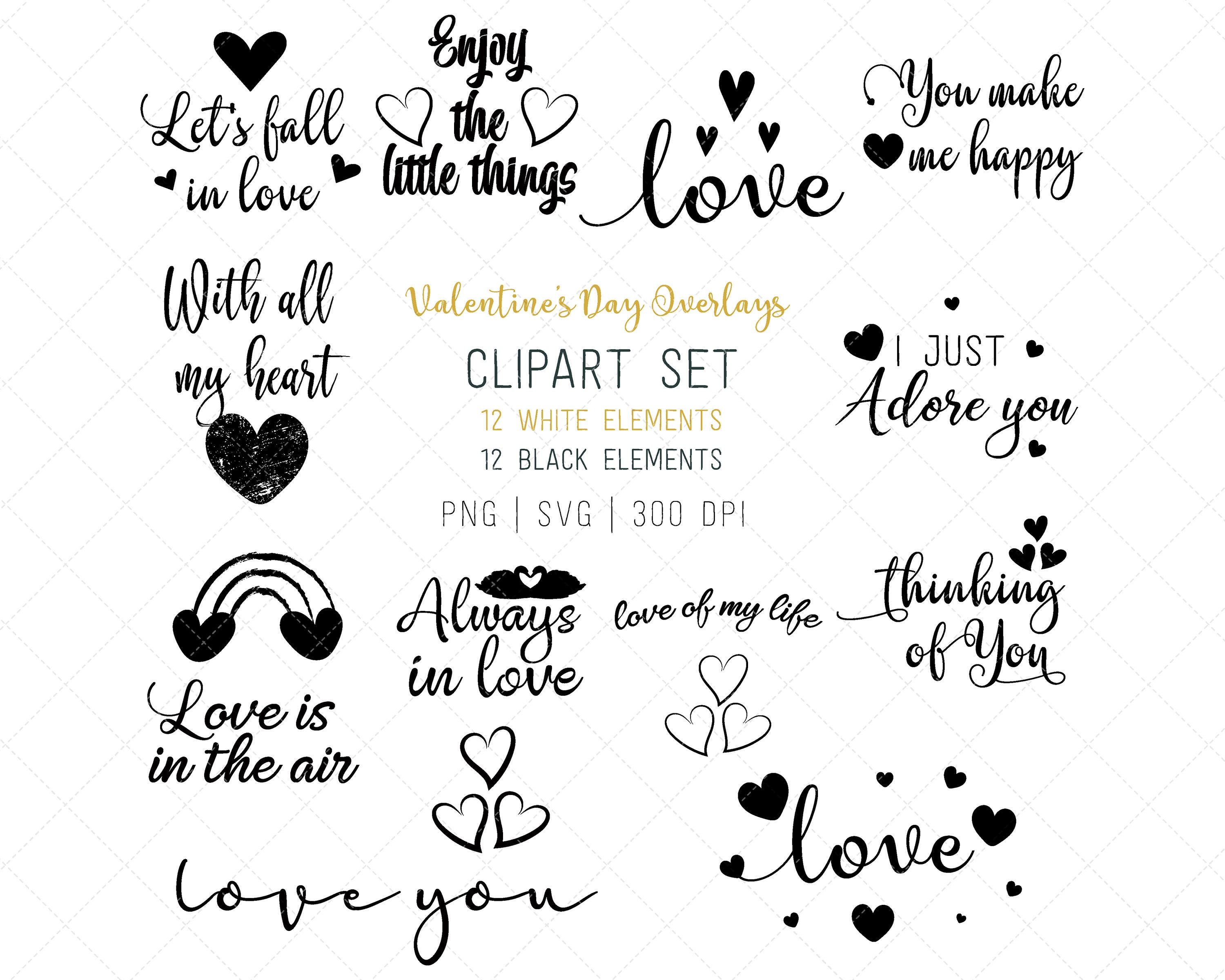 SVG Bundle, Black and White Wedding & Valentine's Day Overlays Clipart