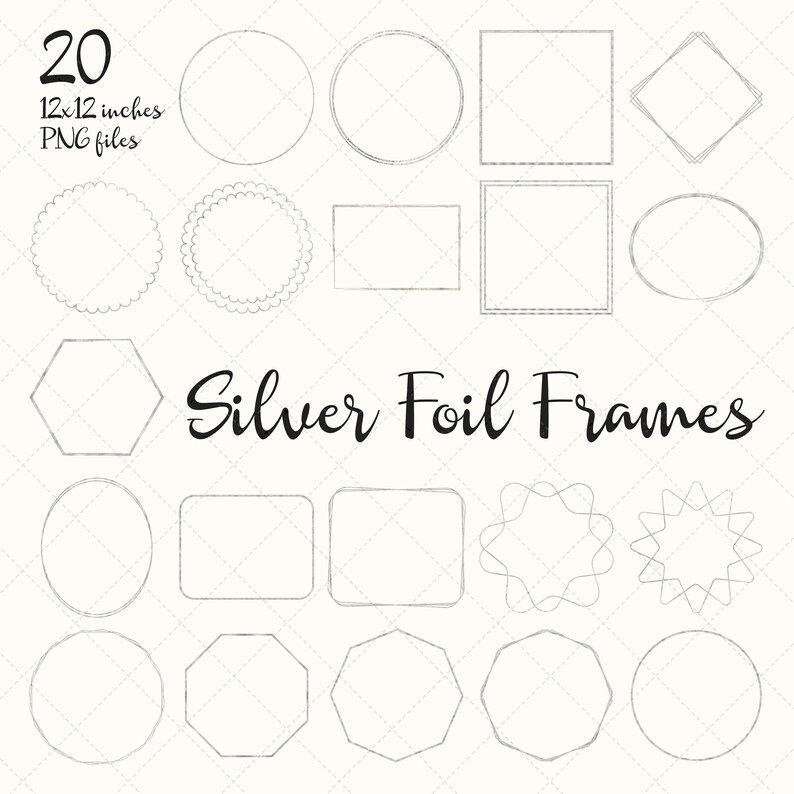 Silver Frame clipart, Geometric Silver Clip art, Silver Polygonal Overlays, Wedding Invitation, Frames scrapbook, Overlays for Photographers image 1