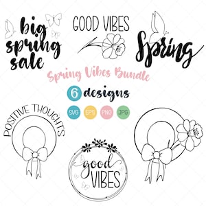 Paquete de saludos de primavera SVG, buenas vibras de primavera SVG, pensamientos positivos SVG, diseño de camiseta, archivo de corte SVG, paquete de sublimación PNG, superposición SVG