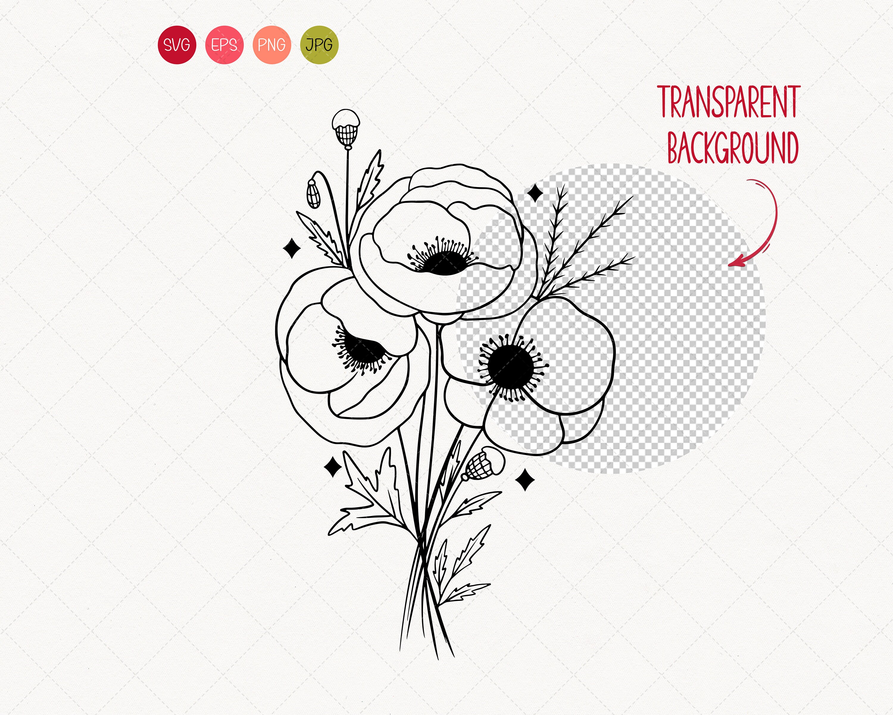 Poppy Svg, Poppy Flower Bouquet Svg, Flower SVG Files, Floral SVG File