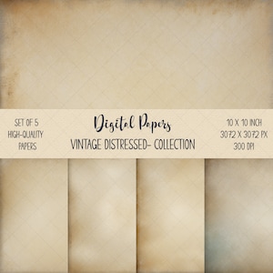 Vintage Digital Paper, Retro Distressed Paper, Antique Paper, Junk Journal, Boho Bundle, Beige Backdrop, Old Wallpaper, Scrapbook Texture