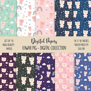 Süße Digitale Papier Bundle, Kawaii Schweine Kinder Stoff, Valentinstag Verpackung, Kinder Hintergrund, Schwein Geburtstag Papier, Baby Shower Papier