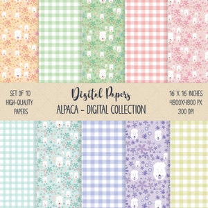 Cute Alpaca Digital Paper Bundle, Llama Wrapping, Children Digital Paper Bundle, Lama Birthday Paper, Baby Shower Paper, Children Paper