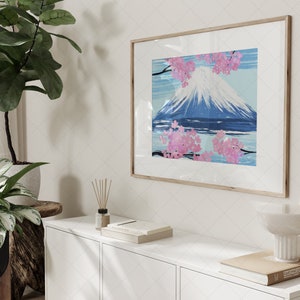 Japan Sakura Tree Blossom and Fuji Oil Painting Art, Landscape Mountain Printable Art, Spring Cherry Blossom, Grange Home Decor, Wall Art image 10