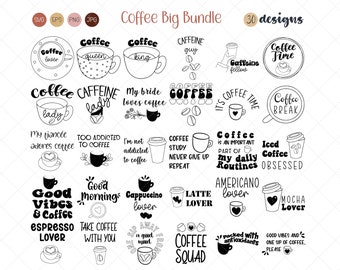 Coffee SVG Mega Bundle, Coffee Phrases and QUOTES, Big SVG Bundle Cliparts, Instant Download Overlays, Monochrome Print, Coffee lover, Mocha