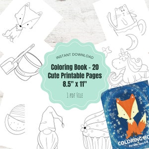 Cute Coloring Book, PDF Coloring Pages For Adults And Kids, Children&#39;s Coloring Book, Cute Characters Coloring Pages, Kawaii Coloring Book