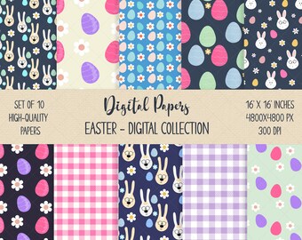 Easter Bunny Digital Paper Bundle, Easter Eggs Wrapping, Children Digital Paper Bundle, Bunny Easter Paper, Baby Shower Paper, Kids Paper