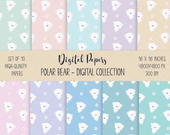 Paquete de papel digital de osito adorable, papel de regalo de Pascua, paquete de papel digital infantil, papel de cumpleaños de osito polar, papel para baby shower, papel infantil