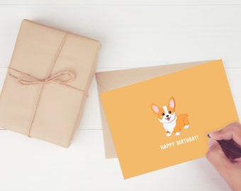 Printable Birthday Card, Corgi Card, DIGITAL DOWNLOAD, Happy Birthday Card, Cute Corgi, Dog Lover Birthday, Cute doggy, Funny Greeting Card