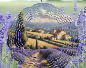 Lavender Field Spinner Wrap Design, Watercolor Sublimation PNG Design, 10-in Wind Spinner Design, Florence Village Sublimation Design