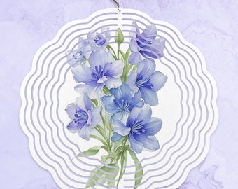 Bluebell Flowers Wind Spinner, Sublimation Design, Floral 10 inch Spinner PNG Design, Watercolor Wind Spinner Wrap, Floral PNG Wrap