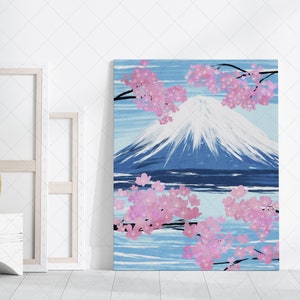 Japan Sakura Tree Blossom and Fuji Oil Painting Art, Landscape Mountain Printable Art, Spring Cherry Blossom, Grange Home Decor, Wall Art image 4