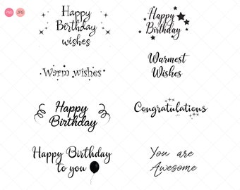 Happy Birthday QUOTES Clip Art, Overlays, Instant Download, Birthday concept, Monochrome Print, Bible Journaling Printable, Commercial use