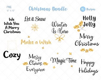 Gold Foil Christmas Overlays, Gold Christmas Clipart, Merry Christmas Holiday Word Art, Overlays for Photographers, Overlay Christmas