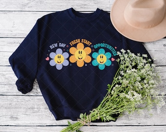 Hippie Flower PNG, Boho Summer PNG, New Day, Fresh Start, Opportunities, Vintage Sublimation Png, Retro Sunshine, Boho Groovy Shirt Design