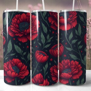 Gobelet skinny 20 oz coquelicot, papier peint droit aquarelle, papier peint PNG 20 oz motif floral, sublimation, verre papier peint, papier d'emballage fuselé