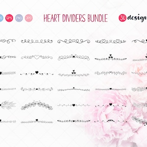 Paquete de divisores de texto con forma de corazón, paquete SVG de divisores de corazón con forma de flor, clipart de divisores de texto con forma de corazón, archivo SVG de corte de amor, conjunto de SVG de San Valentín, archivos de corte
