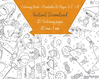 Fall Coloring Book, Halloween Coloring Pages, Coloring Pages For Adults, Digital Coloring Book For Kids, Printable Digital Book
