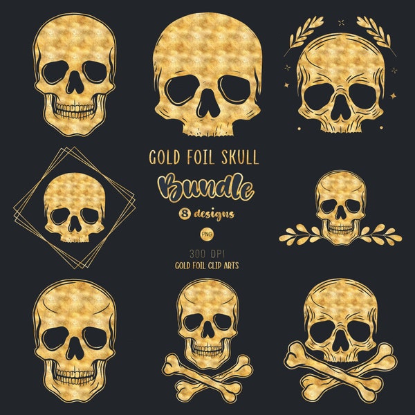Gold Foil Skull PNG, Skull Sublimation, Skeleton PNG, Halloween Gothic, Skull Clipart PNG, Golden Skull, Glitter Skull Png