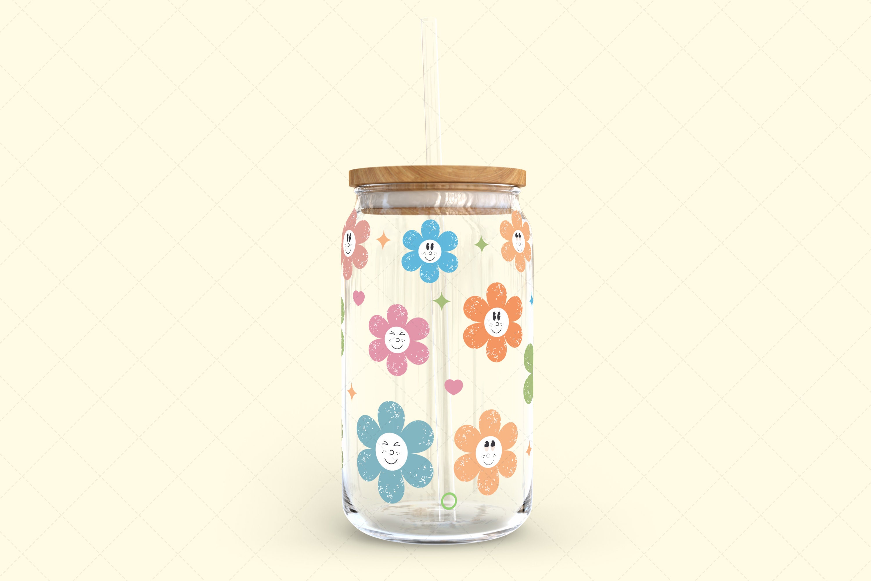 Retro Flowers Wrap SVG for Libbey Can Glass 16oz, Retro Flowers Can ...