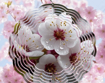 Molinillo de viento con diseño floral de flor de cerezo, diseño PNG de sublimación, diseño de 25 cm, regalo para abuela, flor de Sakura PNG