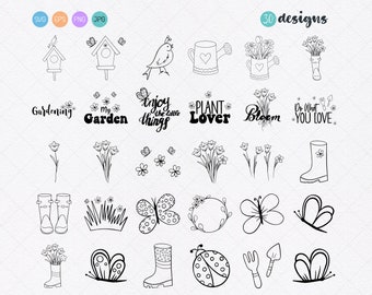 Megapaquete de SVG para jardinería, SVG de mi jardín, arte lineal, imágenes prediseñadas para amantes de las plantas, planificador de jardinería, conjunto de SVG para jardín, imágenes prediseñadas de flores, sellos digitales