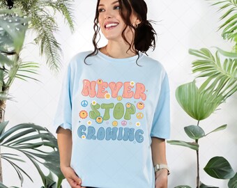 Nunca dejes de crecer PNG: Flores hippies retro con mucho estilo (Descarga digital)