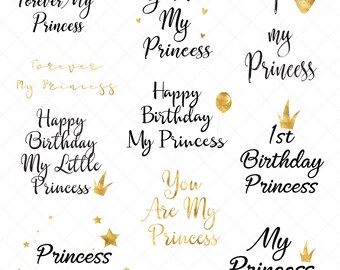 My Princess Bundle PNG, Gold Foil Overlays, Princess Clip Art Set, Overlays for Photographers, Instant Download, Holiday Word Art