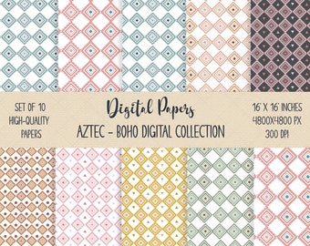 Papel estilo boho azteca, paquete de papel tribal, estampado tribal africano, fondo étnico, papel estilo boho, papel de regalo, estampado boho, fondo