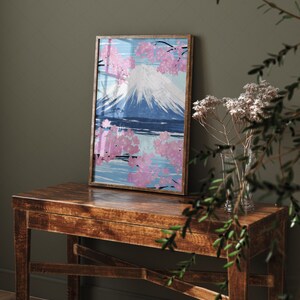 Japan Sakura Tree Blossom and Fuji Oil Painting Art, Landscape Mountain Printable Art, Spring Cherry Blossom, Grange Home Decor, Wall Art image 7