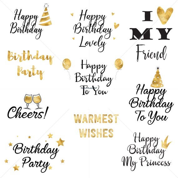 Happy Birthday Clip Art Instant Download Gold Foil Overlays | Etsy Canada