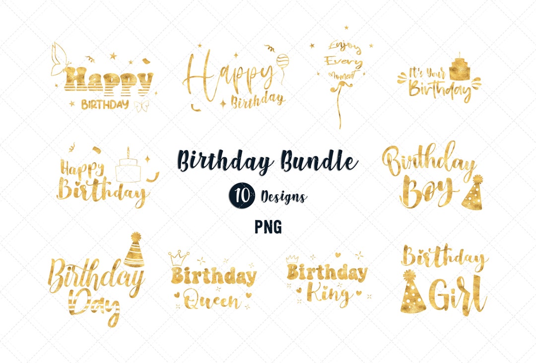 Gold Birthday Clip Art, Gold Foil Set, Gold Overlays Photo Bundle