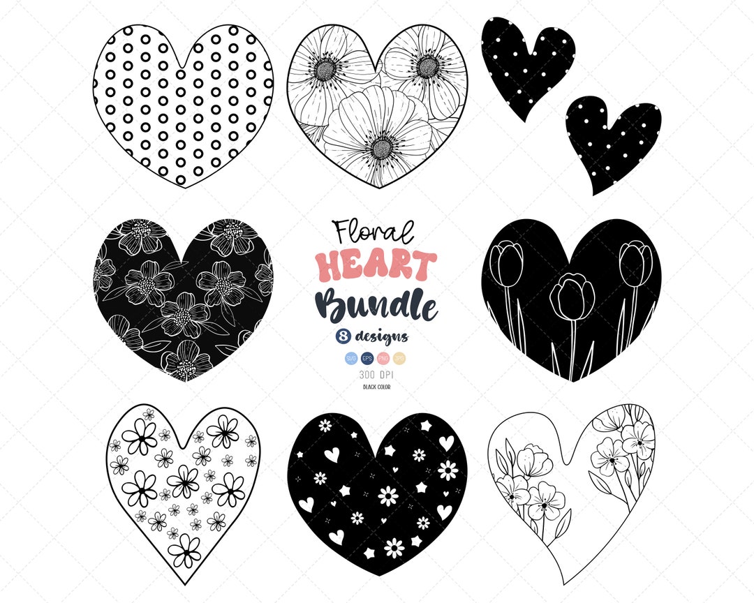 Floral Heart SVG Bundle, Floral Heart Clipart, Love Cut File SVG ...