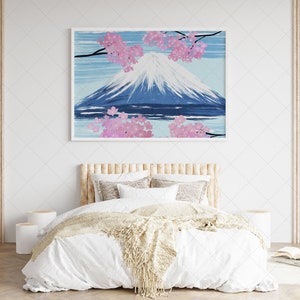 Japan Sakura Tree Blossom and Fuji Oil Painting Art, Landscape Mountain Printable Art, Spring Cherry Blossom, Grange Home Decor, Wall Art image 1