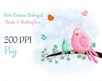 Cute birds png, Kids Sublimation Png, Hand Drawn Illustration, Baby Funny PNG, Couple of funny Birds, Birthday Gift, Baby Shower Clipart