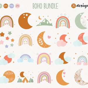 Paquete SVG boho grande, SVG de lunas celestiales, paquete SVG de arcoíris boho, SVG de brujas, paquete SVG de sublimación boho, archivo de corte boho, archivos Cricut