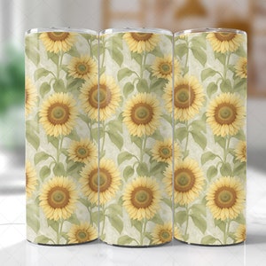 Aquarel zonnebloemen 20oz magere beker, aquarel rechte beker wrap, bloemen PNG wrap, sublimatie ontwerp, wrap beker, taps toelopende wrap
