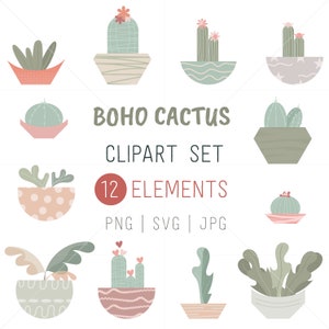 Cactus SVG Bundle, plante Clipart, Clipart Boho, graphique Cactus, planificateur d'autocollants, des cliparts succulentes, téléchargement immédiat, usage commercial