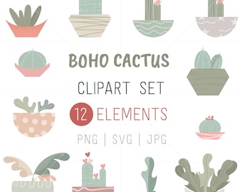 Bundle de cliparts boho cactus : succulents graphismes, autocollants pour agenda (téléchargement instantané)