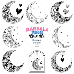Paquete SVG de luna de mandala, Luna de Navidad SVG, Archivo de corte de amor, Paquete SVG de sublimación de San Valentín, Paquete SVG místico, Archivos Cricut, Boho Png