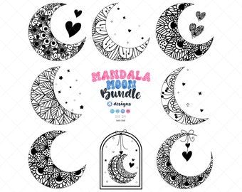 Mandala Moon SVG Bundle, Christmas Moon SVG, Love Cut File, Valentine Sublimation Bundle Svg, Mystical SVG Bundle, Cricut files, Boho Png