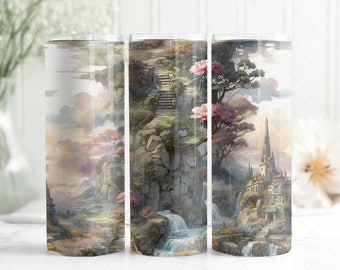 Watercolor Garden 20oz Skinny Tumbler, Watercolor Spring Straight Tumbler Wrap, Floral PNG, Sublimation PNG, Paradise Wrap Tapered Design